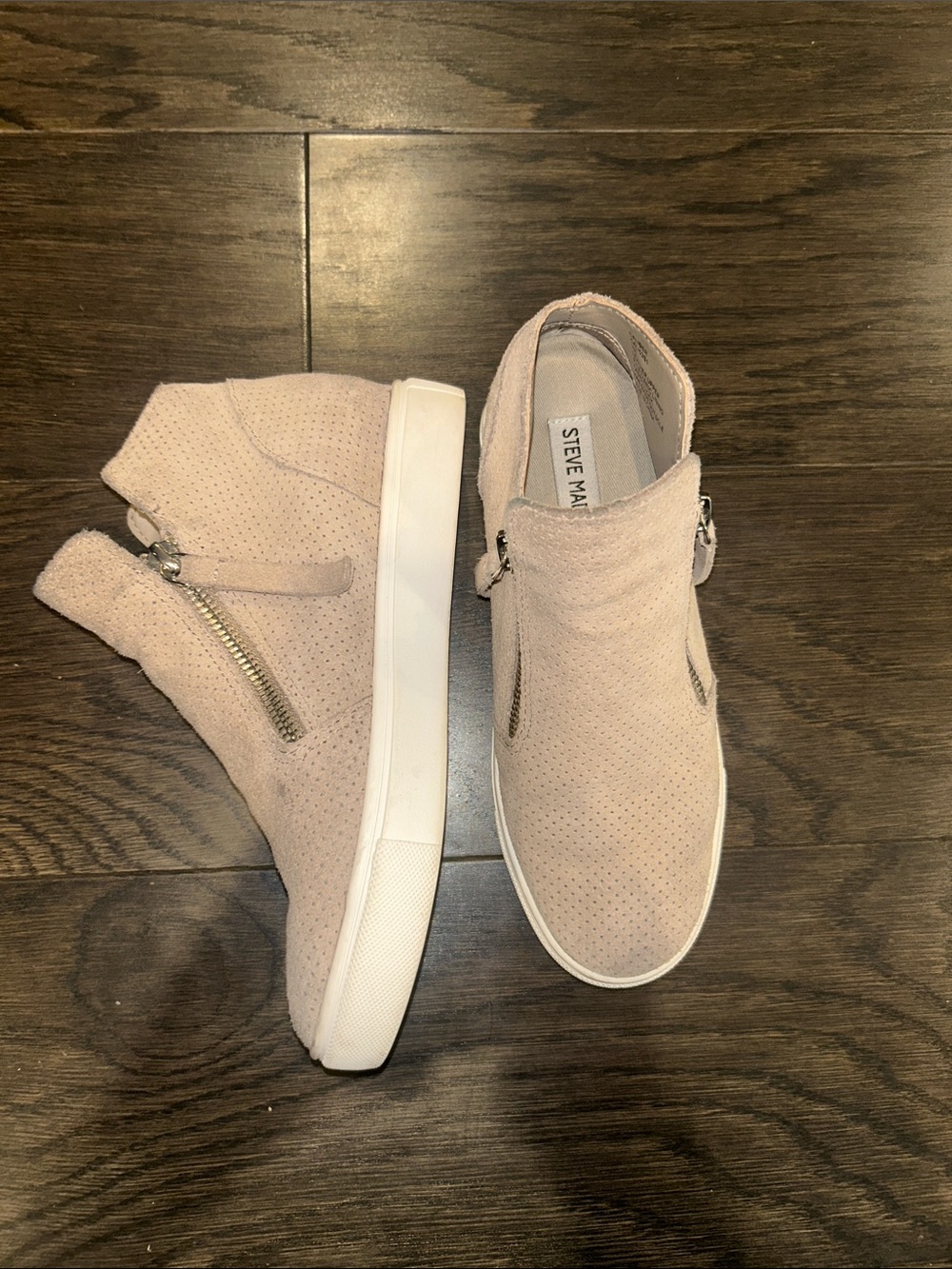 Steve Madden Pink Suede Zip-Accent Wedge Sneakers